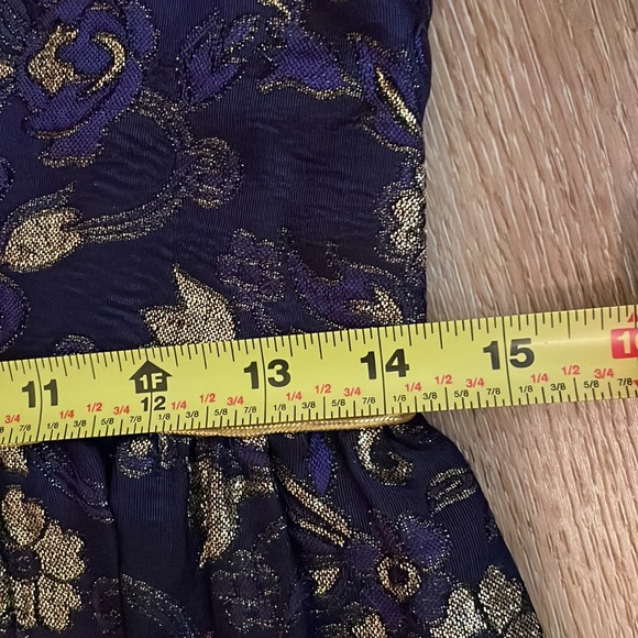 VTG Midnight blue gold lace fairytale princess dress formal gown sz small M 28”W - Picture 6 of 13